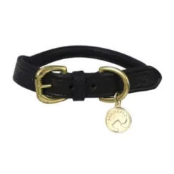 Benji & Flo Superior Rolled Black/Brass Leather Dog Lead