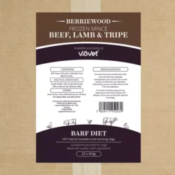 Berriewood Raw Frozen Beef/Lamb/Tripe Mince For Dogs