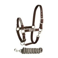 Bitz Soft Handle Two Tone Headcollar & Lead Rope Set Brown/Cream