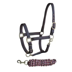 Bitz Stripe Two Tone Headcollar & Lead Rope Set Navy/White