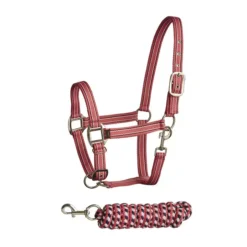 Bitz Stripe Two Tone Headcollar & Lead Rope Set Pink/Navy