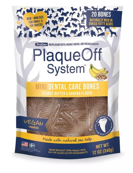 Plaque Off Mini Peanut Butter & Banana Dental Bones For Dogs 1 Plaque Off Mini Peanut Butter & Banana Dental Bones For Dogs