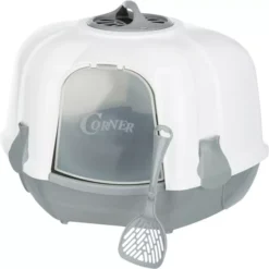 Trixie Maro Corner Litter Tray With Hood Light Grey/Granite