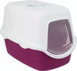 Trixie Vico Litter Tray With Hood For Cats Berry/White