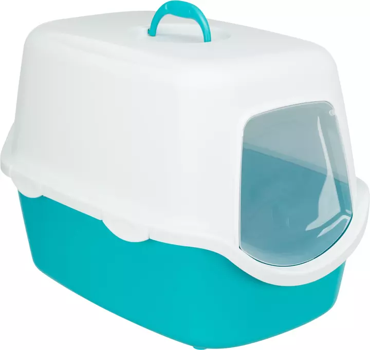 Trixie Vico Litter Tray With Hood For Cats Turquoise/White 1 Trixie Vico Litter Tray With Hood For Cats Turquoise/White